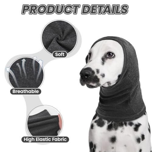 Image of BRKURLEG Dog Calming Hoodie, Dog Ear Muffs for Noise Protection, Pet Anxiety Relief Head Cover and Ears Protector, Dogs Ear Wrap for Grooming Bath and Drying, Grey,L