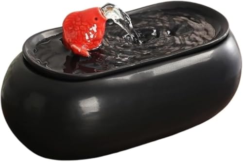 Fiegcit セラミック水水槽自動水循環デスクトップオフィス装飾コーヒーテーブル噴水水景小さな装飾品 (ブラック,A)