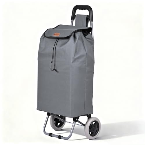 VOUNOT® Chariot de Courses 2 Roues Pliable Chariot de Marché 2 en 1 Caddie à roulettes Sac en Oxford avec Poche Zippée Montée d Escalier 59L Gris