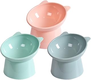 3PCS Raised Cat Bowl, Elevated Cat Bowls with Stand Tilted, Anti Vomit Cat Food Bowl Ergonomic Cat Feeding Bowls Cat Feeder Food Water Bowl Cat Dishes 15° Tilted Raised Cat Feeder