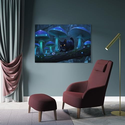 Tableau chat et champignons impression sur toile de ferme 40x60cm - 4