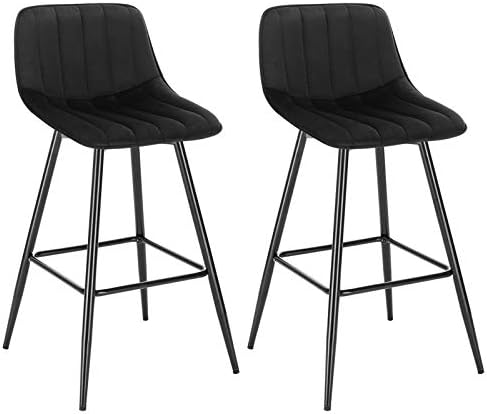 WOLTU Bar Stools Set of 2 PCS Soft Velvet Seat Breakfast Bar Counter Kitchen Chairs Metal Legs Barstools Black High Stools with Backrests & Footrests for Home & Commercial Use