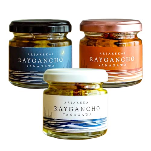 Raygancho (赤エイのアヒージョ) White・Blue・Red [80g×各1本:計3本 セット (計約240g)] / 赤エイ アヒージョ 魚 おつまみ 惣菜 ご飯のお供 おかず 瓶詰 ギフト 贈答