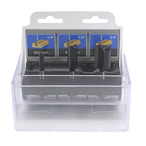 Leegol Electric Straight Router Bit Set 3 Piece - 1/4 Inch Shank Carbide Tip Woodworking Milling Cutter Tool
