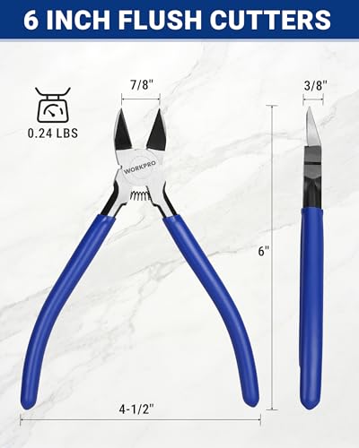 Image of WORKPRO 6 Pack Wire Cutters, 6 Inch Precision Flush Cutters, Side Cutters
