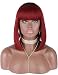 Kalyss Short Bob Cut Straight Wigs Premium Synthetic Wigs for Black Women Burgundy Red Dark Root Natural Looking Heat Resistant Wigs with Hair Bangs, 14inches, 0.4lb