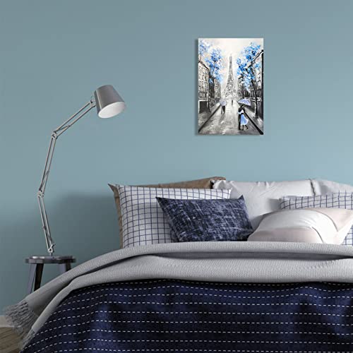 Ypy Abstract Paris Canvas Wall Art: Black White Eiffel Tower Picture For Living Room Decor, Blue Grey Painting Textured Street Scenery Print Modern Artwork Home Decoration 10 X 15 #TOP3