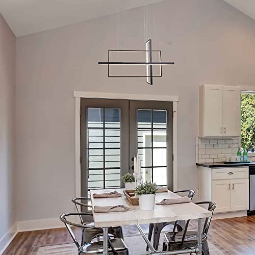 Unitary Modern Led Pendant Lights Kitchen Island, Kitchen Light Fixtures, Dining Room Light Fixture, Black Acrylic Remote Control Dimmable Led Chandelier, Hanging Lights, Ceiling Pendant Light #TOP1