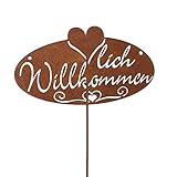 Metall Stecker. HERZLICH WILLKOMMEN. Rost Gartenstecker, Metallstecker, Dekostecker. 72 cm. Art.: 68979