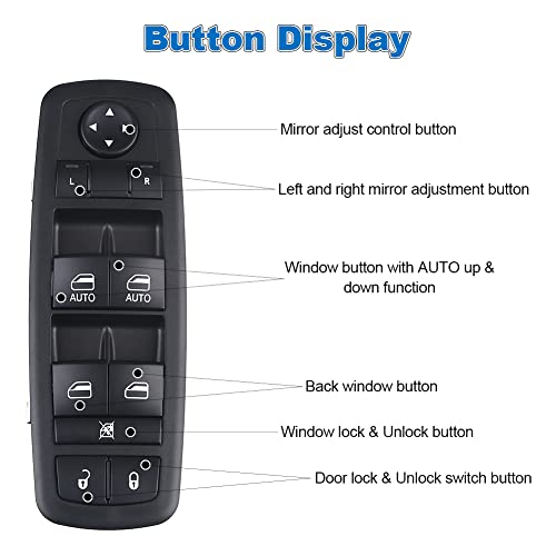 Wmphe Driver Side Master Power Window Switch Compatible With Chrysler Town & Country And Grand Caravan 2012 2013 2014 2015 2016, V6 3.6L Mini Passenger Van Master Power Window Switch, 68110871Aa #TOP1