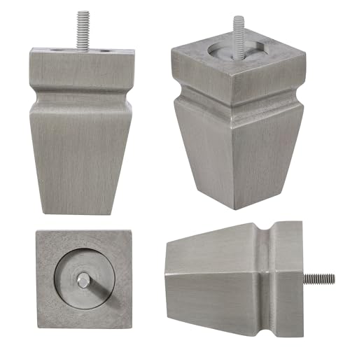 Square Wood Furniture Legs Set of 4 - Wooden Replacement Feet for Couch, Bed, Bench, Dresser, Rubber Wood Parts for Table, Sofa, Wooden Legs Chairs Complete with Installation Hardware (4 inch Grey) by Texphw - Image 7