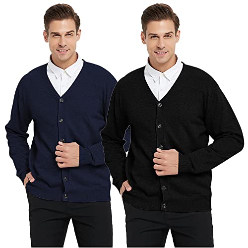 TopTie 2 Pack Window Clerk Sweater Cardigan for Men, Work Uniform Cotton V-Neck Sweater Cardigan