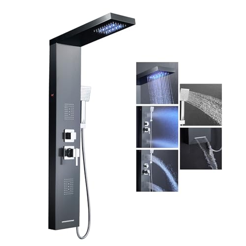 Duschpaneel Schwarz, KEOKBON LED Duschpaneel Edelstahl mit Armatur 5 Wasserausgabemodi, Regendusche Rückenmassage(Massagedusche und Nebeldusche) Wanneneinlauf Handbrause, Duschpaneele Duschsystem Duschpaneel Schwarz, KEOKBON LED Duschpaneel Edelstahl mit Armatur 5 Wasserausgabemodi, Regendusche Rückenmassage(Massagedusche und Nebeldusche) Wanneneinlauf Handbrause, Duschpaneele Duschsystem