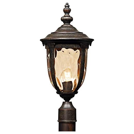John Timberland Bellagio European Outdoor Post Light Pier Mount Fixture Veranda Bronze Brown 21" Hammered Glass for Exterior House Porch Patio Deck Garage Yard Garden Driveway Home Lawn Walkway