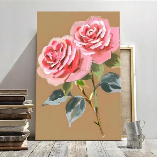 Toile roses roses et marron pour salon et chambre chic 60x80cm