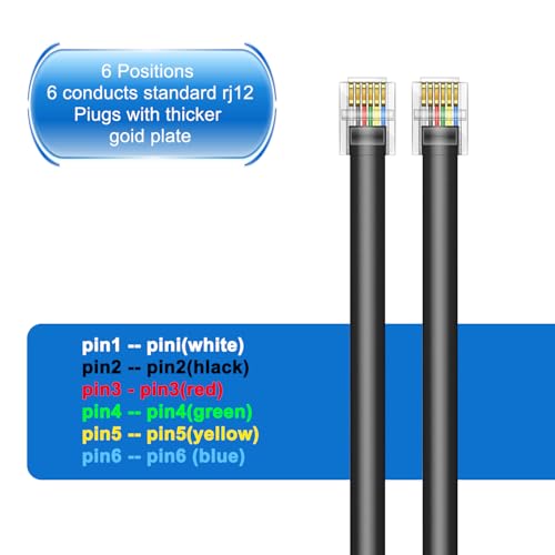 Cable RJ12 6P6C recto macho a macho para telfono y datos 4 uds 5