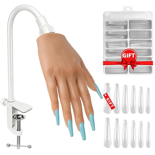 Veikmv Practice Hand for Acrylic Nails Realistic Silicone Training Hand with Flexible Fingers for Nail Art Practice Professional Mannequin Hand Model Kit for Gel Polish & Manicure Beginners