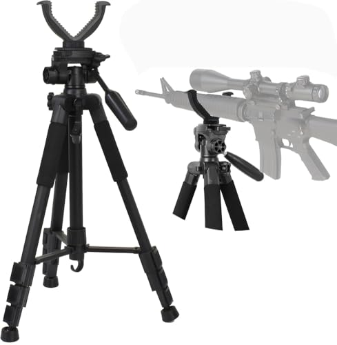 WLDOCA Treppiede per appoggio da tiro per carabina da 1,5 m per Caccia all'aperto, Forcella a V e Rotazione a 360°, Bastone da tiro in Alluminio Leggero da 21' a 59', Funzionamento a Mani libere