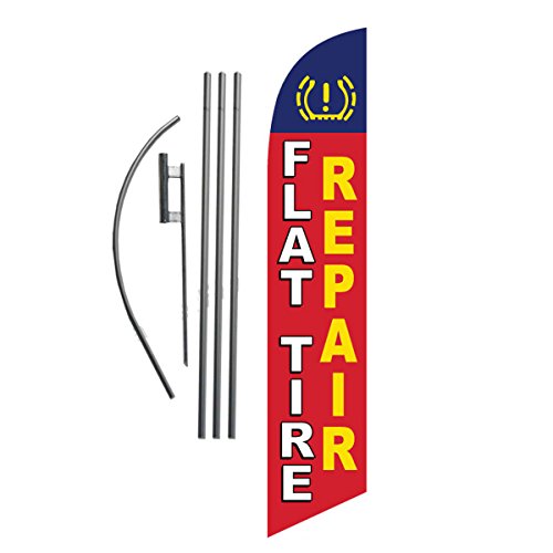 Flat Tire Repair 15ft Feather Banner Swooper Flag Kit - INCLUDES 15FT POLE KIT w/GROUND SPIKE