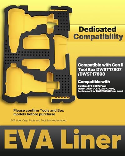 Yudylg EVA Liner Organizer Compatible with GenII Tool Box DWST17807/DWST17808, Fit for Cordless Drill DCD777 and Impact Driver DCF787/DCK277D2