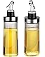 HOMGEN 2 stück Essig Öl Dispenser Flasche 380ml hohe Härte bleifreies Glas Ölspender mit Pinsel und Etiketten auslaufsicher Olivenöl Spender Öl Drizzler Flaschen mit 4 Öl Düsen