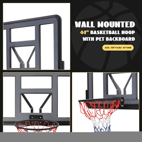 Wall-Mounted Basketball Backboard Replacement Kit 44 * 30inch Basketball Hoop Outdoor Performance PET Hoop Backboard & Rim Combo for 7# Basketball - Thumbnail 5