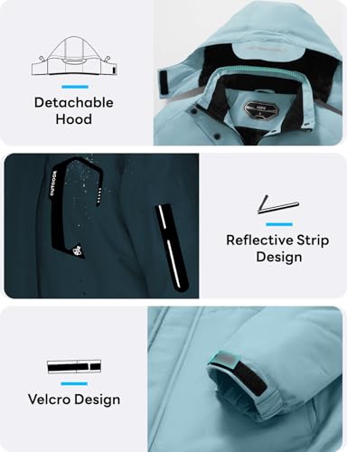 ASPO Women's Waterproof Ski Jacket Warm Winter Snow Coat Hooded Snowboard Windbreaker Fleece Lined Mountain Raincoat Hiking Light Blue M