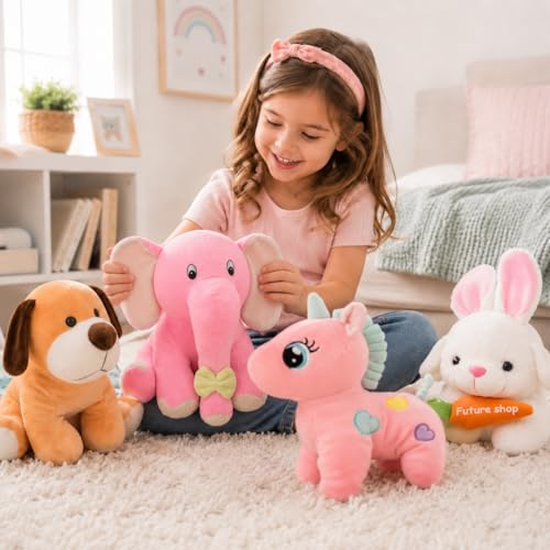 Image of Pack of 4 Soft Toys Combo Appu Elephant, Unicorn, White Rabbit, Setting Dog Cute Kids Baby Boys /Girls Animal Stuffed Plush Toy.