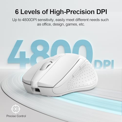 Image of TECKNET Wireless Mouse, BT 5.0 /2.4G, Rechargeable 6-DPI Silent, White | Bluetooth 5.0 /3.0 & USB A, 2-Device Easy Switch, Wide OS Compatible, 6 Buttons, 6-DPI up to 4800, Ergonomic for S to M Hands