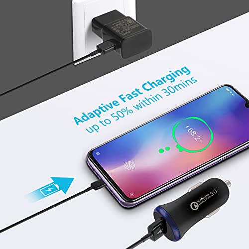 Adaptive Fast Charger Kit Compatible With Samsung Galaxy S21/S20/Plus/Ultra/S10/S10E/S9/S8/Note 20/10/9/8/A20, Quick Charge 3.0 Charger Kit, Wall Charger + Car Charger + 2 X Type C Usb Cables (Black) #TOP1