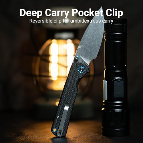 Image of CJRB Latitude Pocket Knife, 3.47'' AR-RPM9 Steel Blade G10 Handle EDC Knife with Top Liner Lock for Camping Survival Hiking, Black (J1975)