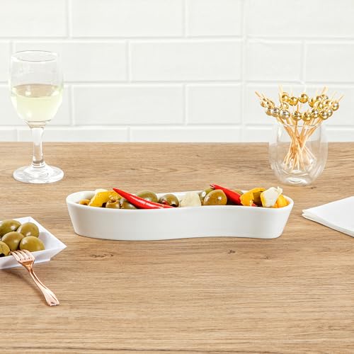 Restaurantware Swerve 6 Ounce Olive Plate 1 Curved Olive Tray - Large Chip Resistant White Porcelain Olive Canoe Dishwasher Safe For Snacks Condiments Or Appetizers