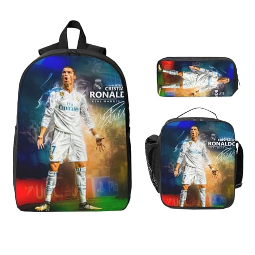 Lemtoie Soccer Backpack Player #7 Backpack with Lunch Box & Pencil Case Lightweight Casual Knapsack for Trave