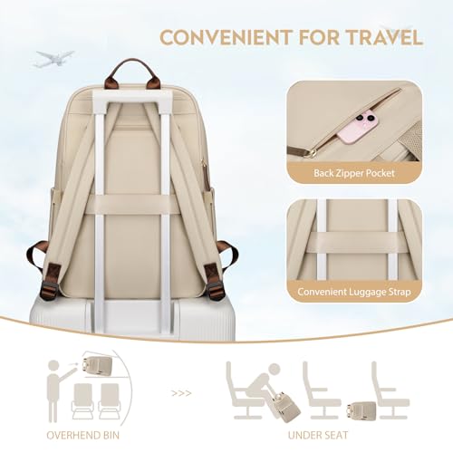 GOLF QUALITY Mochila Para Ordenador Portátil Mujer, Grande Hombre Mochila de Viaje, Laptop Backpack para Trabajo, Bolsa Multicapa para Artículos Personales, 16 Pulgadas,Albaricoque elegant - imagen 8