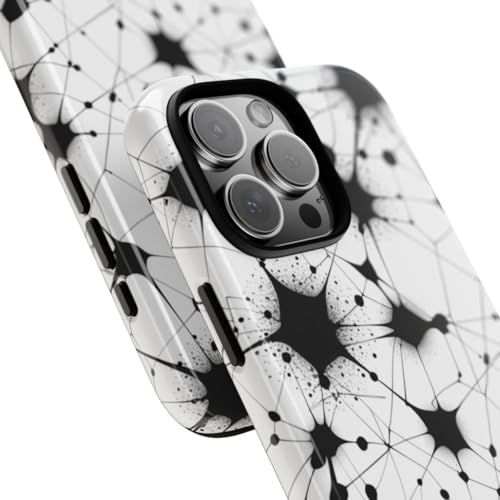 Coque iPhone 16 Pro Max noir et blanc rigide motif réseau abstrait - 2