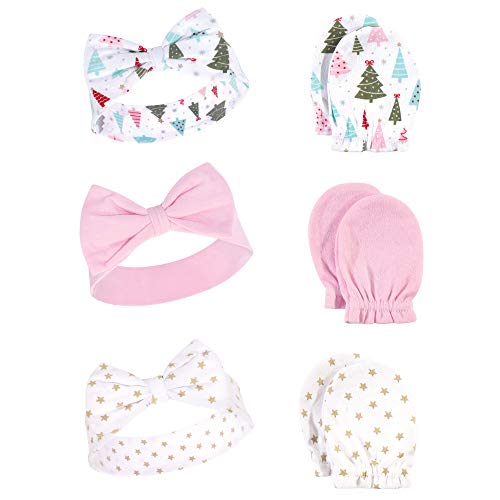 Image of Hudson Baby Baby Girls' Cotton Headband and Scratch Mitten Set
