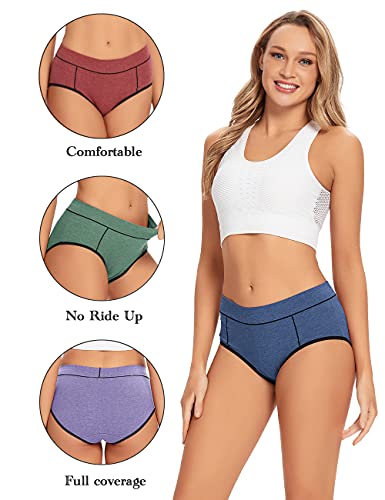 Image of POKARLA Women's Cotton Stretch Underwear Briefs Ladies Mid Rise No Muffin Top Hipster Panties Multipack