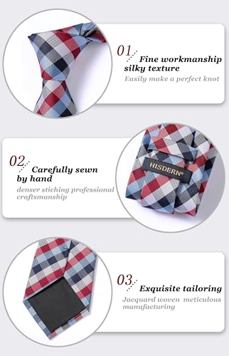 Image of HISDERN Ties for Men Formal Business Plaid Checked Mens Ties and Pocket Square Set Classic Wedding Necktie Handkerchief
