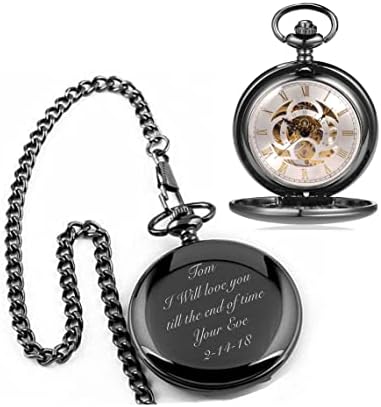 Personalized Antique Mechanical Movement Gunmetal Pocket Watch Cu...