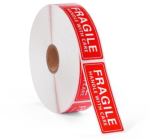 Image of 1 x 3 Inch Handle with Care 1000 Permanent Adhesive Fragile Stickers for Shipping Moving Glass Labels (1 Roll, 1000 Labels)