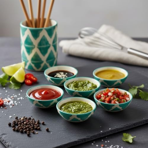Image of Ceramic Bowl Set For Home Kitchen Use, Ideal For Breakfast Cereal, Smoothie Bowl, Fresh Fruits, Salad, Soup, Pasta and Snacks | Durable And Long-Lasting, Small Soy Sauce Dish (Green, Set of 2)