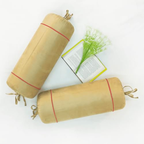 Image of AURAVE Suede 300 TC Printed Bolster Cover with Drawstring Closure, Set of 2, Soft Breathable Durable Machine Washable for Sofa Bed & Home Decor, 15 inchx30 inch, Beige | Cover Only
