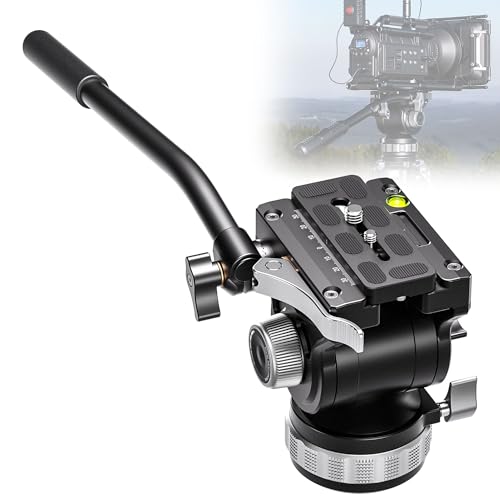 Image of Leofoto Heavy Duty Tripod Fluid Video Head with Flat Base and Adjustable Handle, Tripod Fluid Head Pan Tilt Head with Arca Plate and Quick Release Plate for Video Camera, Max Load 22lbs (BV-15L)