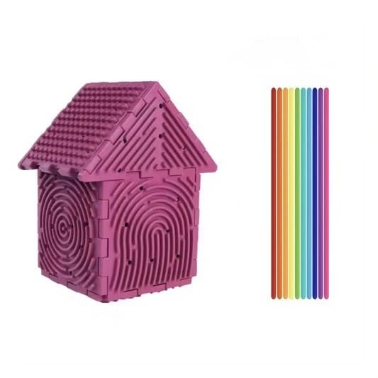 3D Sensory Activity Board, silicone fidget sensory board with 30 Strings silicone strip for stress relief (Pink)