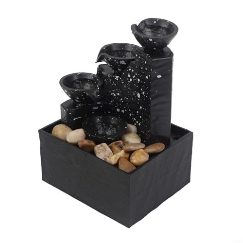 SiSinkal Fuente de agua de mesa para interiores con luces LED, fuente de escritorio decorativa alimentada por USB para oficina en casa, diseño de piedra de plástico