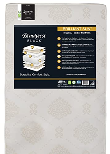 Beautyrest Beginnings Black Brilliant Sun 2-Stage Premium Crib and Toddler Mattress with Plant-Based Soy Foam and Gel Memory Foam - GREENGUARD Gold Certified - Trusted - Made in USA