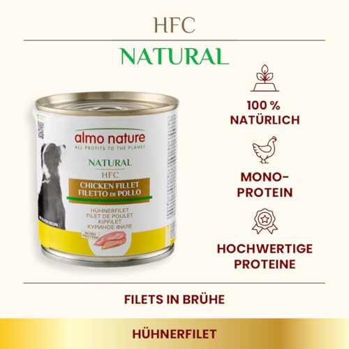 Almo Nature HFC Natural - Nassnahrung für Hunde mit Hühnerfilet ursprünglich Lebensmittelqualität und Werden jetzt für Hundenahrung erwendet.