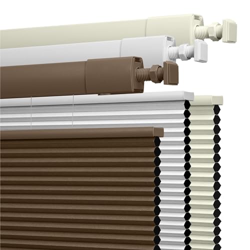 Boolegon No Drill No Tools Cellular Shades Top Down Bottom Up Honeycomb Blinds Blackout Cordless Window Blinds Easy to Install Cellular Shade for Windows,Blackout-Dark Brown,Custom Size.
