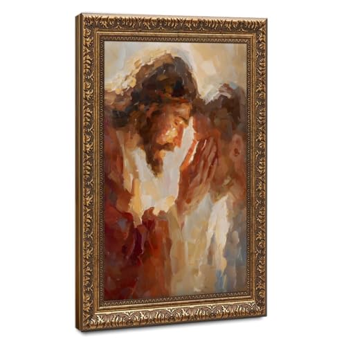 Impasto Palette Knife Jesus Embracing Small Child Abstract Oil Canvas