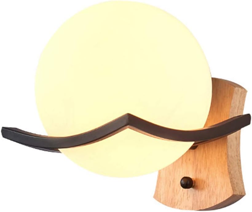 PalmTalkHome Madera Sólida Pared De Luz, Sombras Apliques De La Pared Interior De La Ronda De Vidrio con Globo Hecha A Mano E27 Lámparas De Pared para El Dormitorio De Los Niños De Estar Cocina,Negro